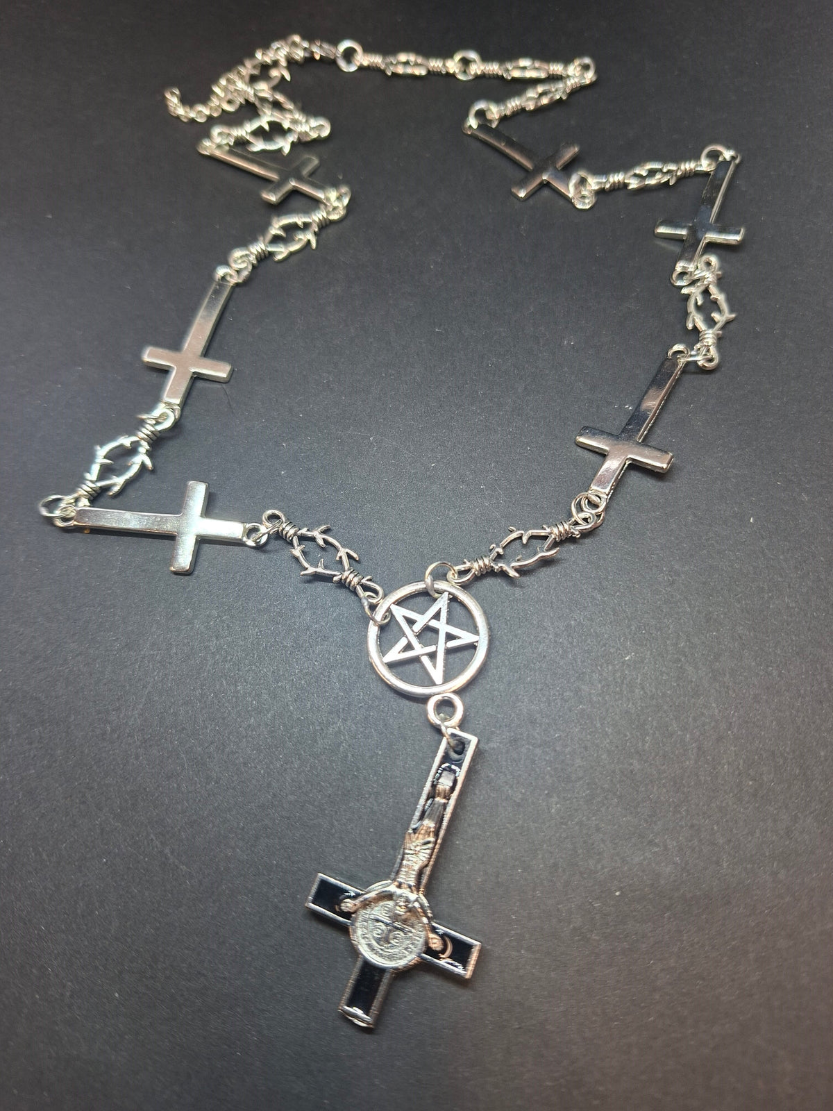 Small Inverted Crucifix & Pentagram Necklace • Goth Witchy Occult Jewellery