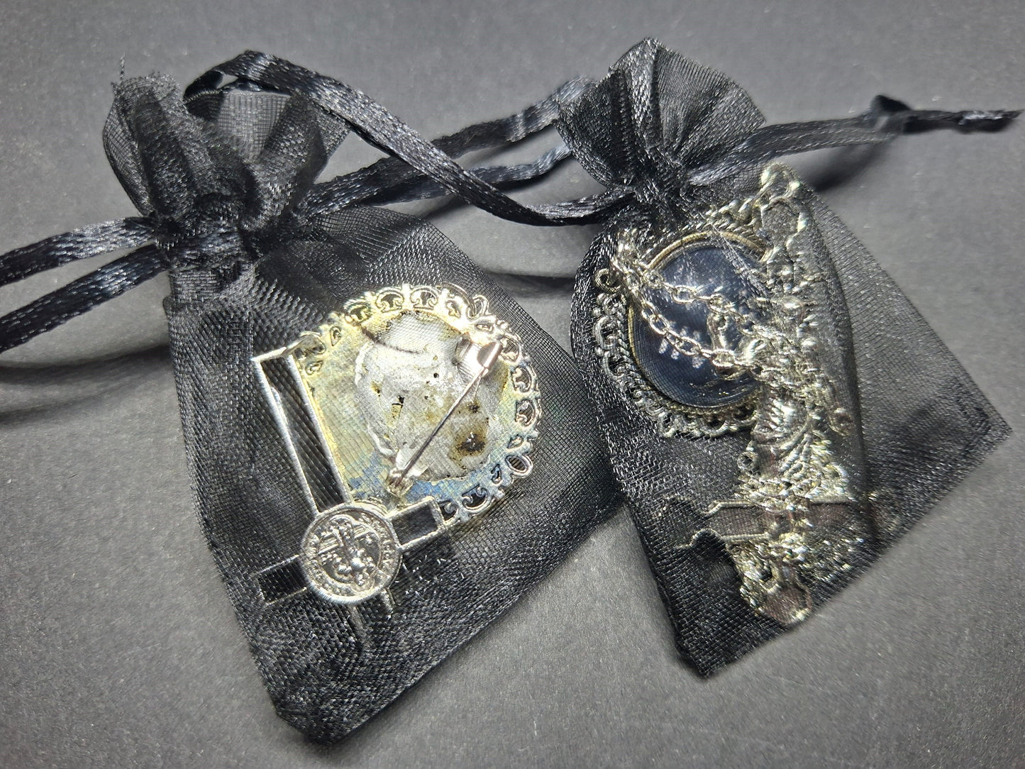 Ornate Satanic "Hail Satan" Brooch with chains and inverted cross :Occult goth witchy