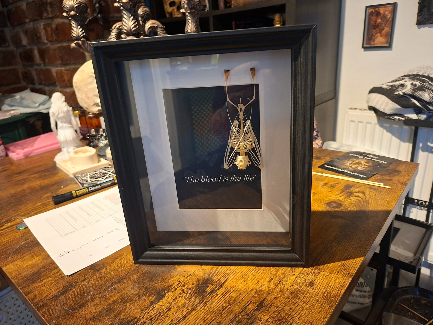 Bat Skeleton Taxidermy framed Art ,Bram Stoker's Dracula Inspired "The Blood Is The Life"