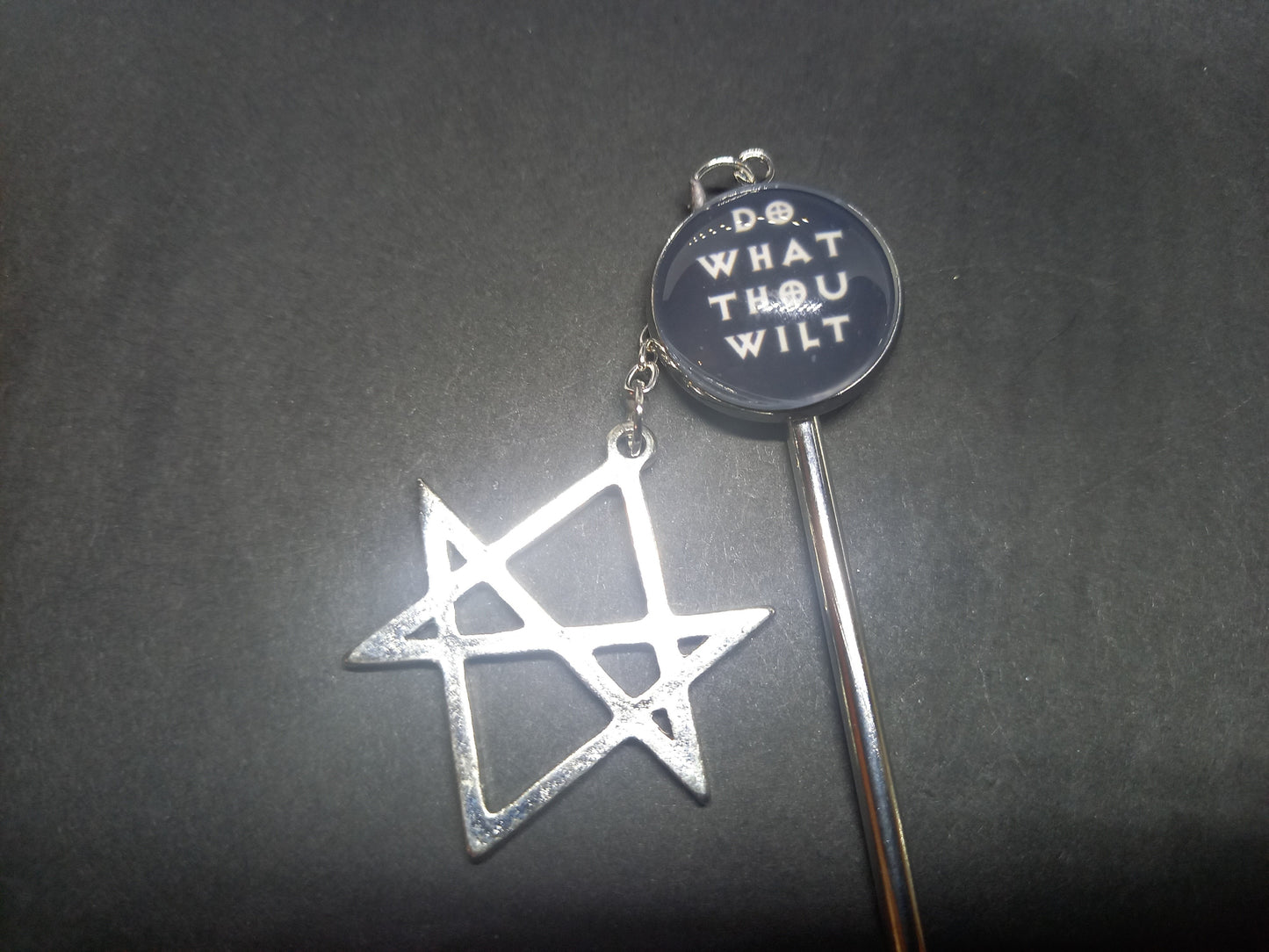 Goth Gothic Witchy witch witchcraft  Occultist Satanic Aleister Crowley "Thelema" hair stick with unicursal hexagram