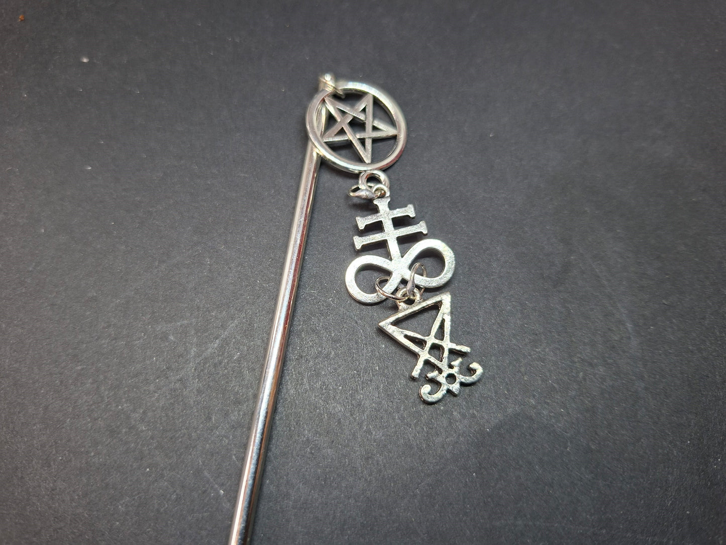 Metal hair stick with "Satanic Trinity " detail : Goth witchy killstar witch Occult style