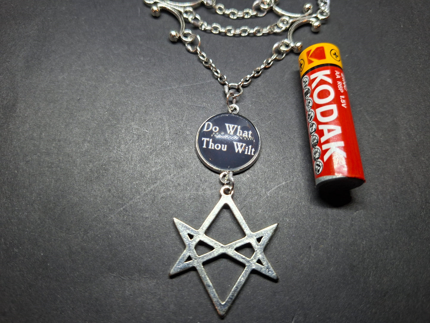 Goth Gothic Witchy Occult Aleister Crowley, unicursal hexagram  " Thelema Magick  " chandelier choker/necklace