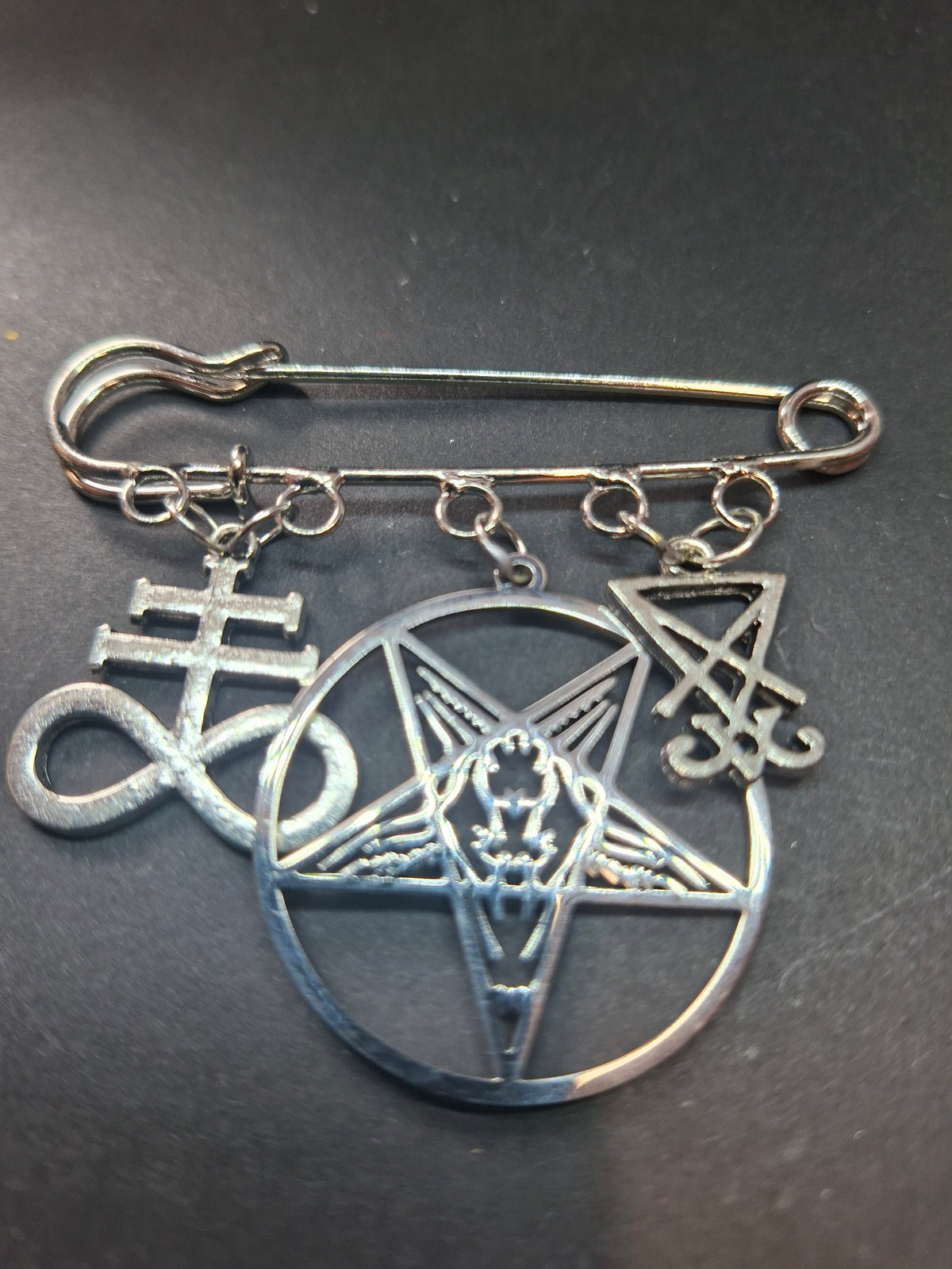 Satanic Trinity Kilt Pin Brooch – Occult Witchy Gothic Accessory