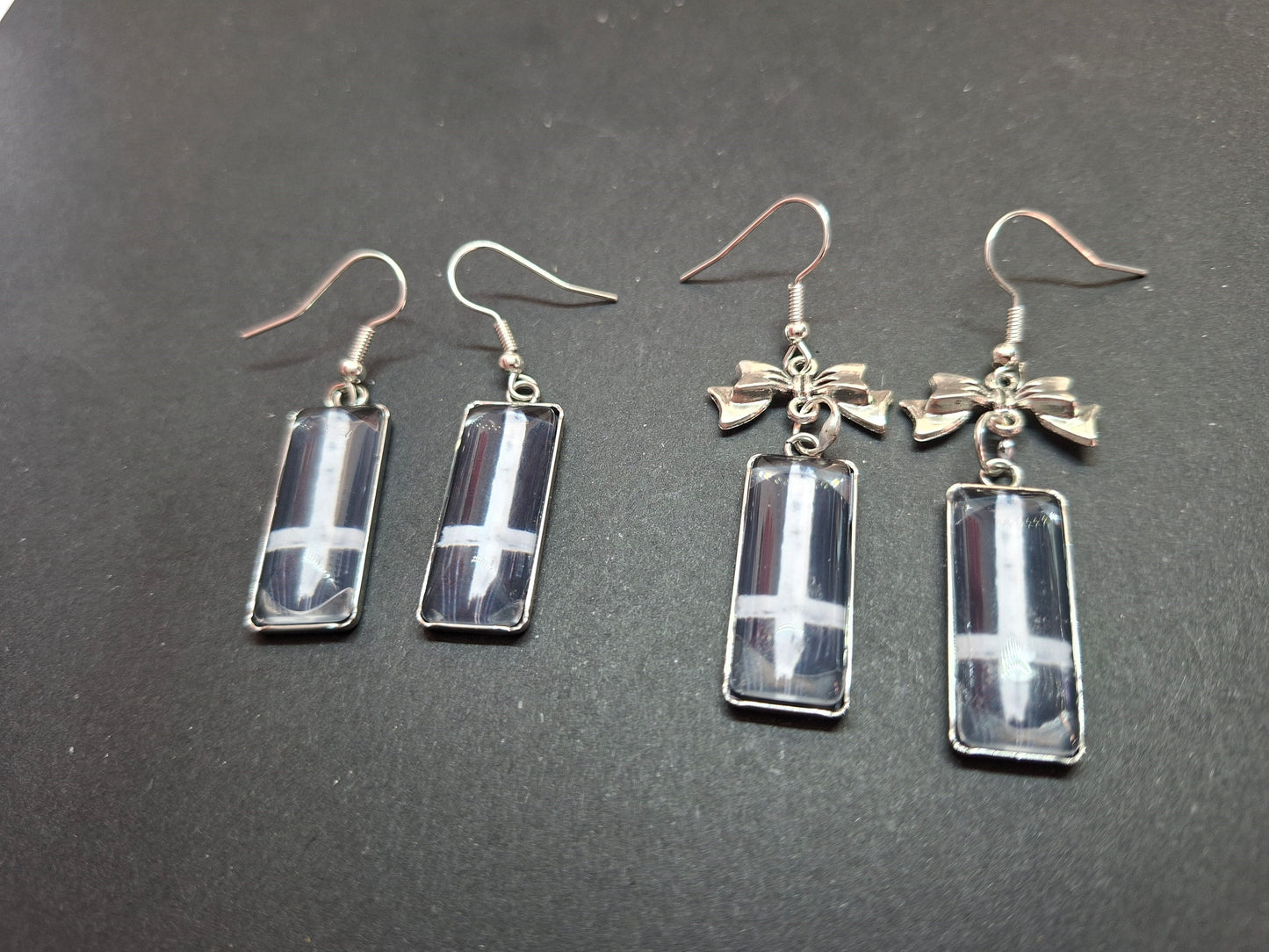 Rectangle earrings,inverted cross with bow or plain: Goth Witchy Occult Witch Pagan Satanic