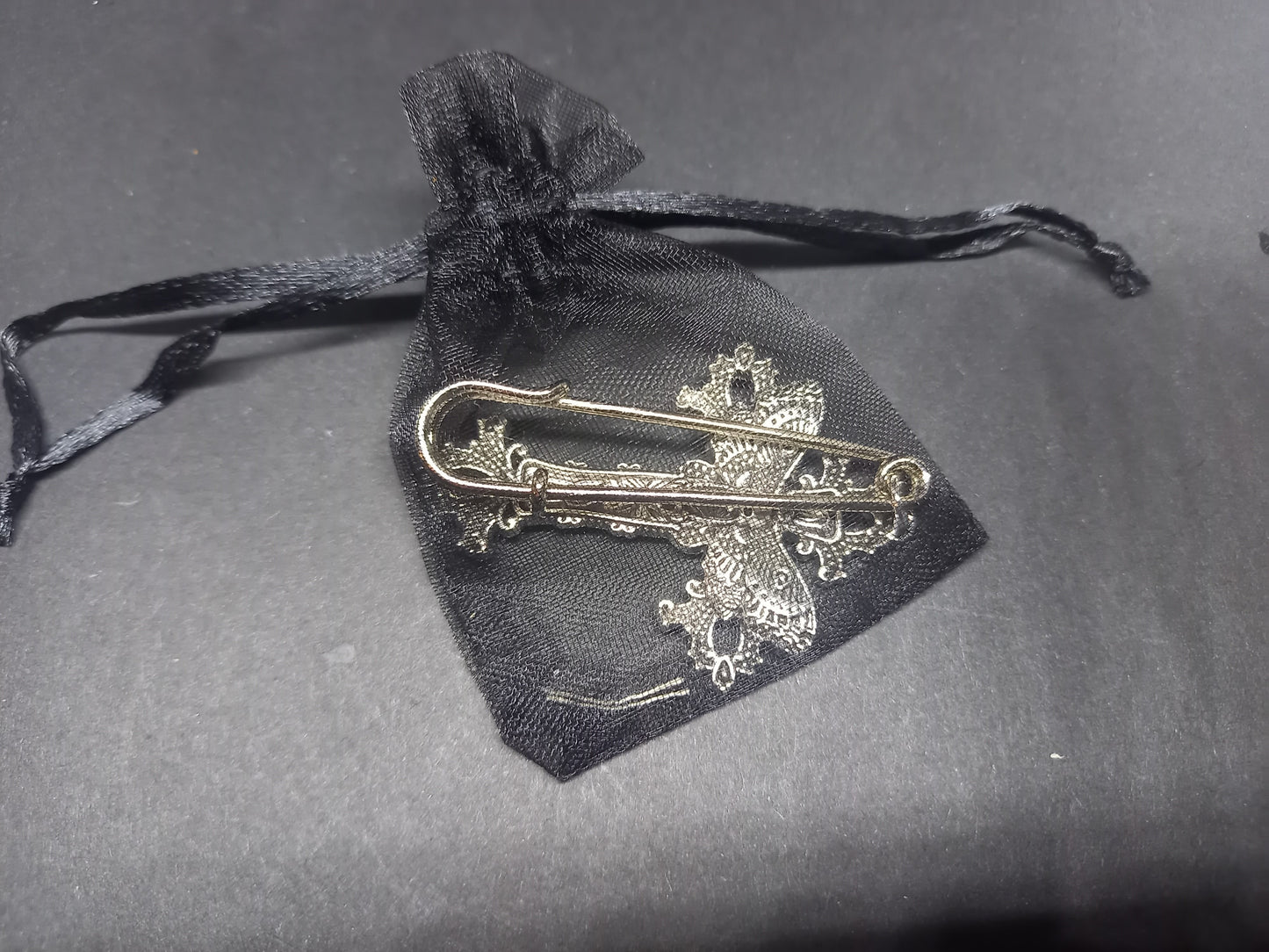Goth Gothic Witchy Witch Killstar "Death Head Moth in ornate cross" kilt pin brooch