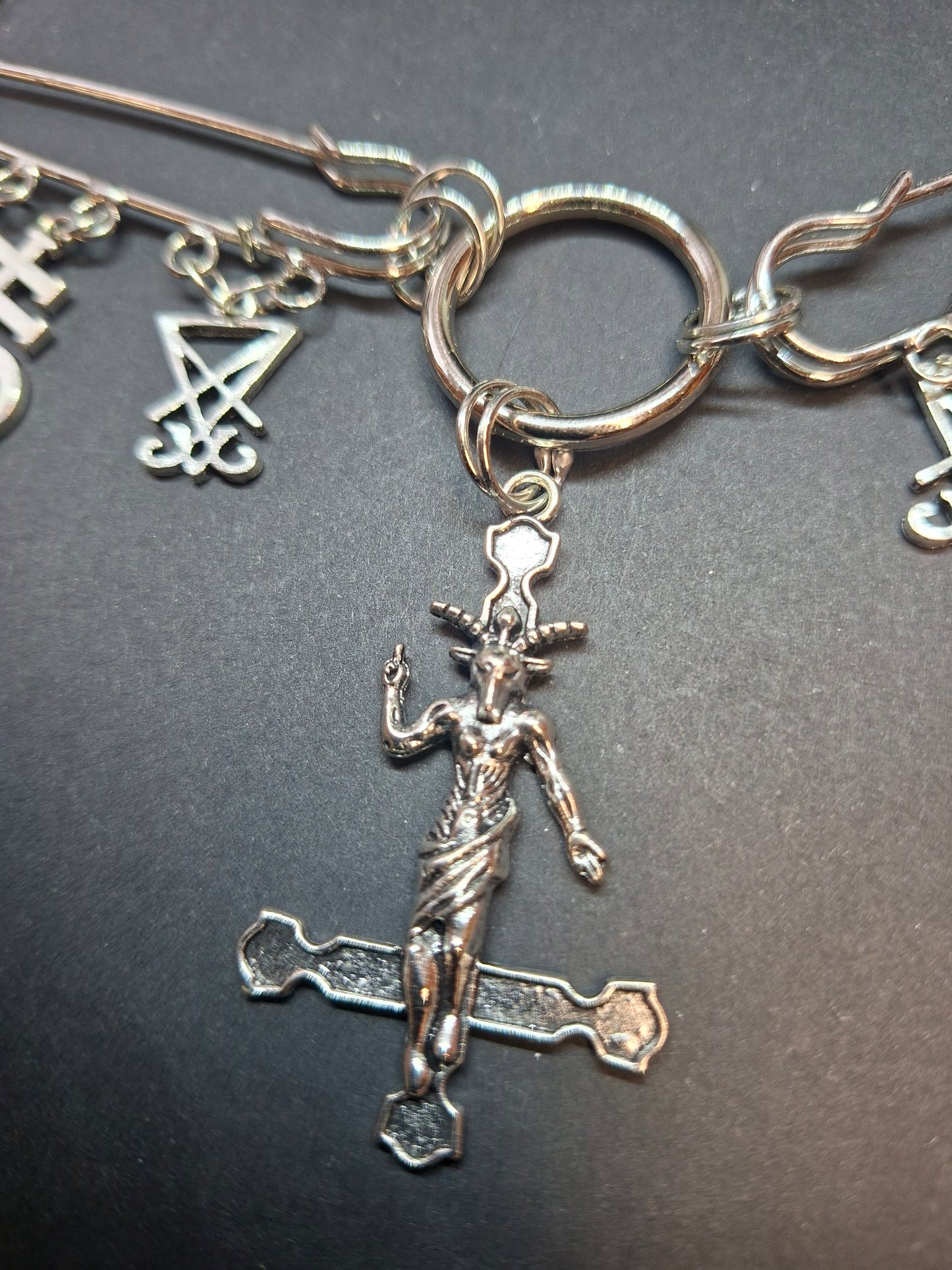 Kilt pin necklace ,Baphomet cross,satanic trinity :Gothic witchy satanic aesthetic