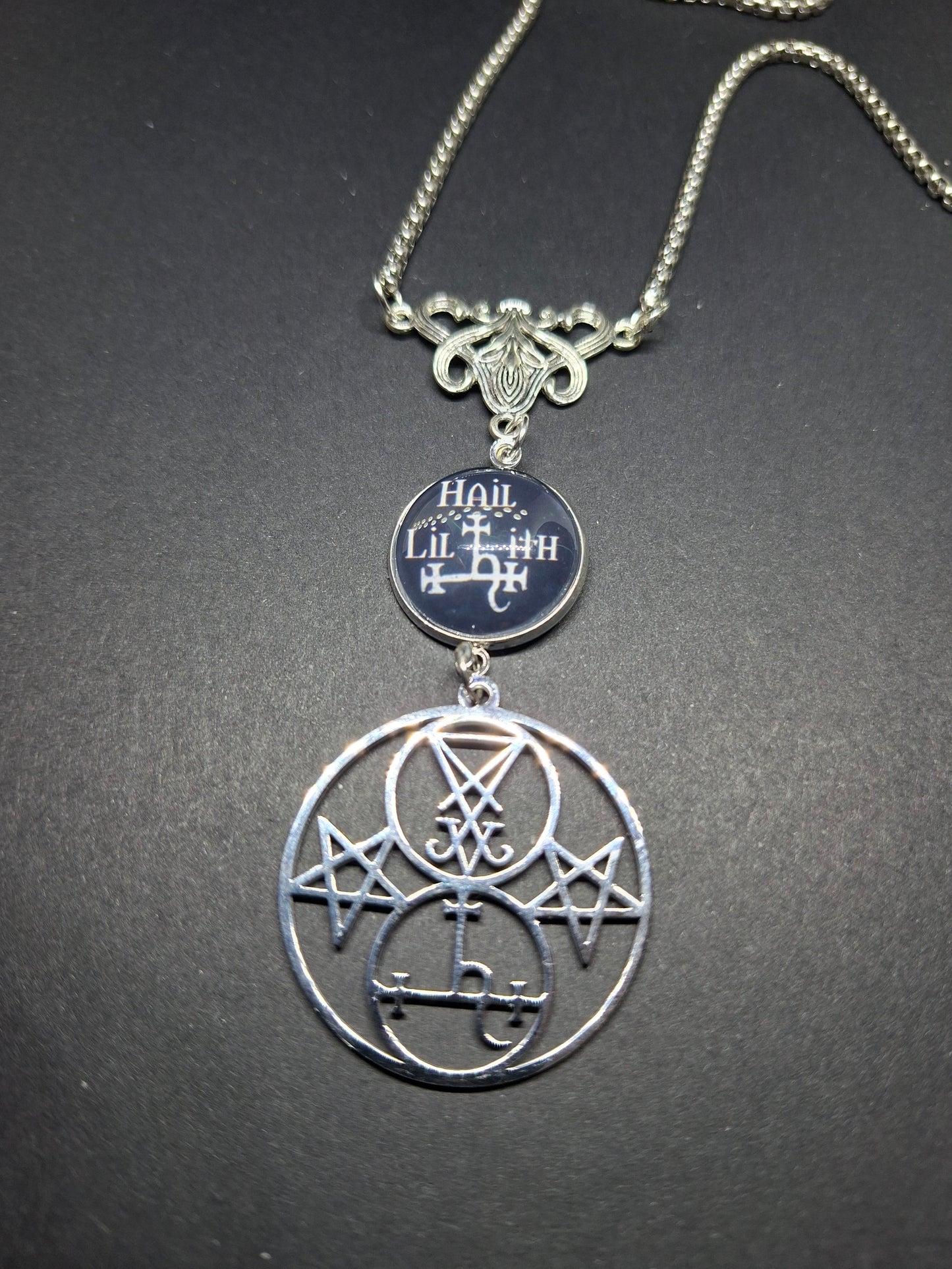 Nouveau style necklace with"Hail Lilith with sigil details :goth witchy killstar satanic