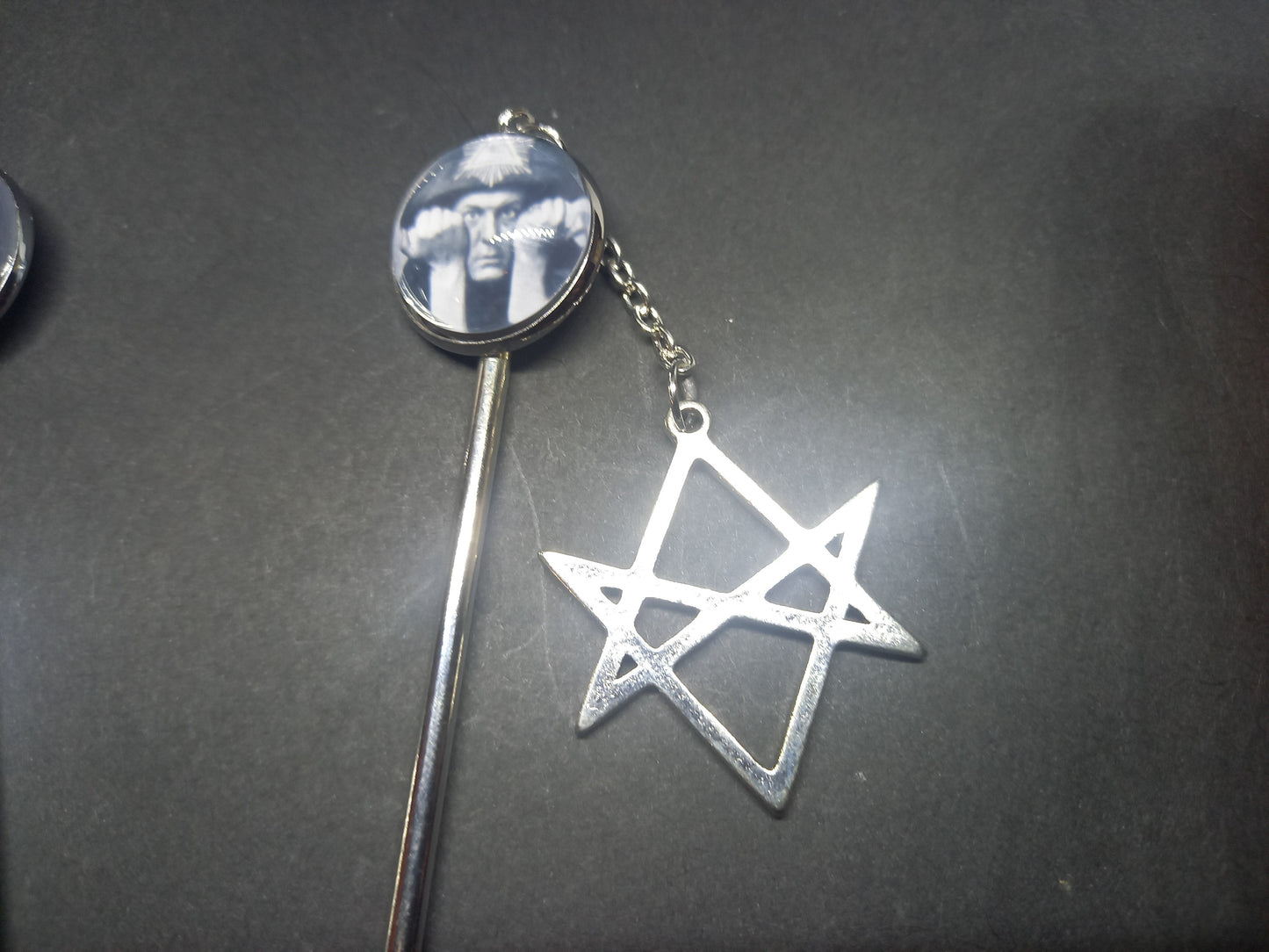 Goth Gothic Witchy witch witchcraft  Occultist Satanic Aleister Crowley "Thelema" hair stick with unicursal hexagram