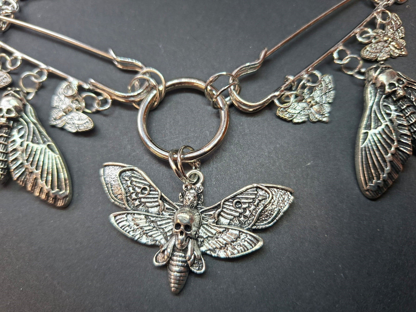 Kilt pin necklace ,Death head moths :Gothic witchy pagan aesthetic