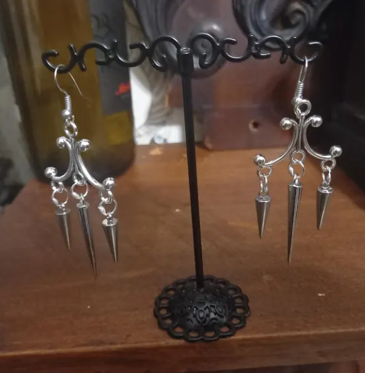 Oddity Curiosity Goth Gothic Witchy Killstar "Chandelier" three spiked earrings