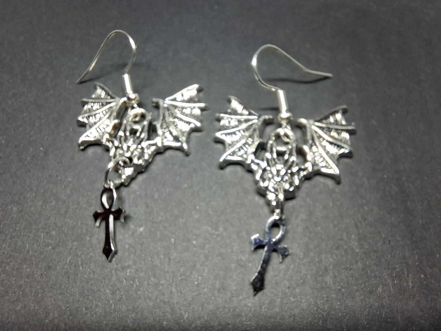 earrings ,Metal Bats with vampire masquerade ankhs : Goth Gothic Vampire Witchy Killstar