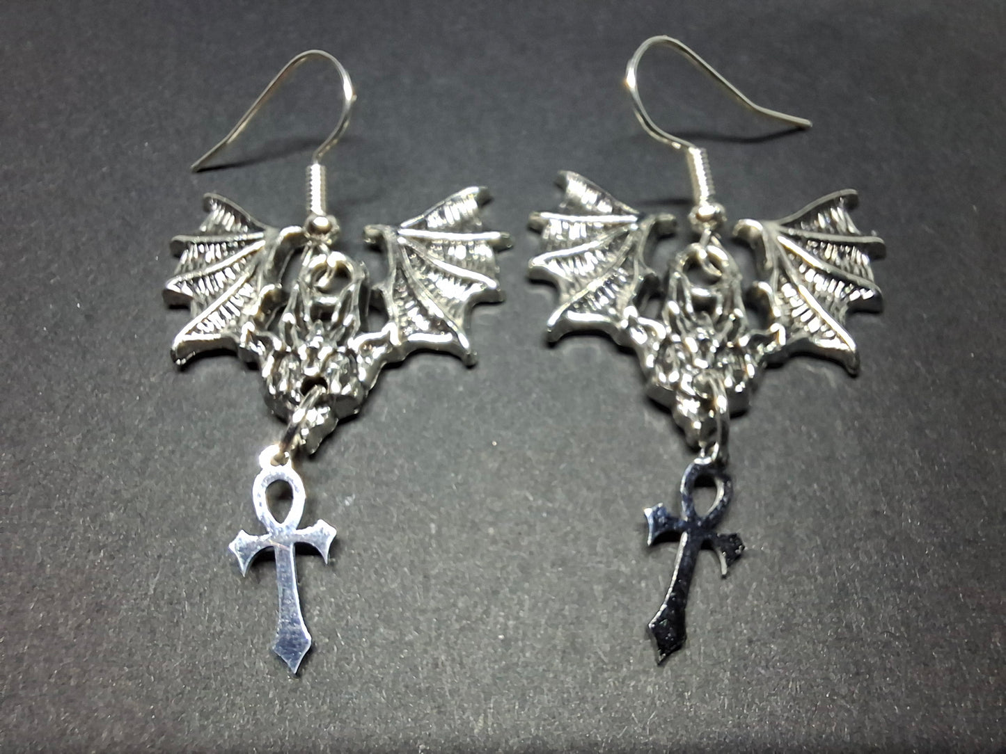 earrings ,Metal Bats with vampire masquerade ankhs : Goth Gothic Vampire Witchy Killstar
