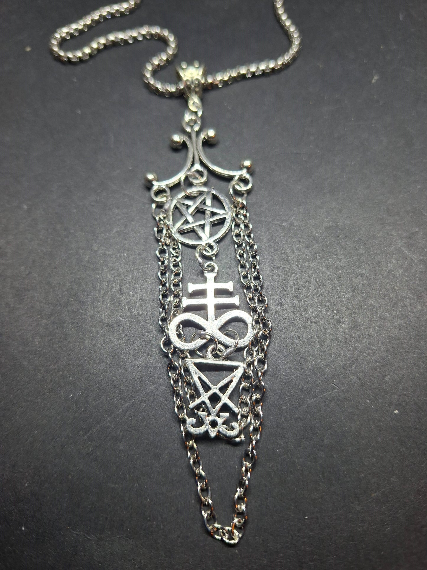Goth Gothic Witchy witch witchcraft killstar Occult satanic "Satanic Trinity" chandelier necklace