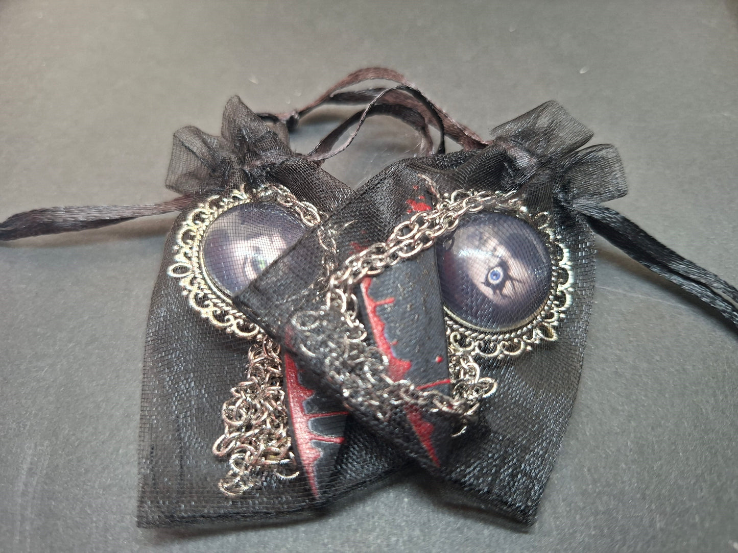 Ornate brooch with chains and blood splatter knife inspired by "Bride of Chucky " Chucky and tiffany