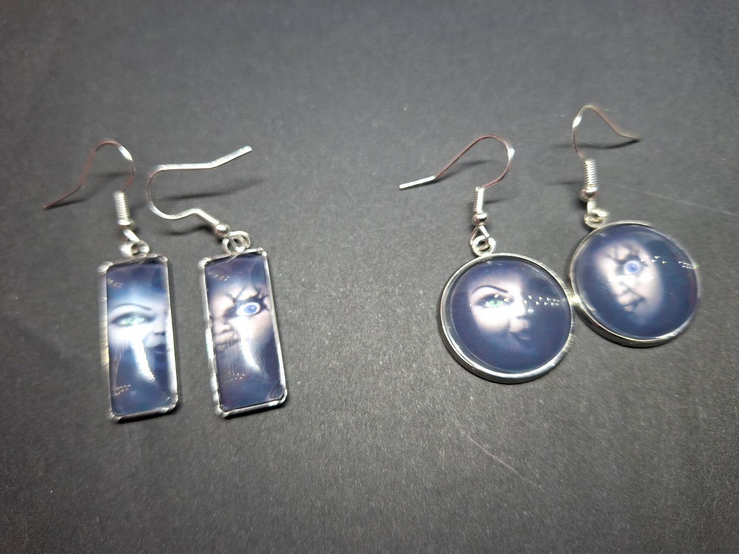 Round & Rectangle image earrings inspired by "Bride of Chucky " Chucky and tiffany