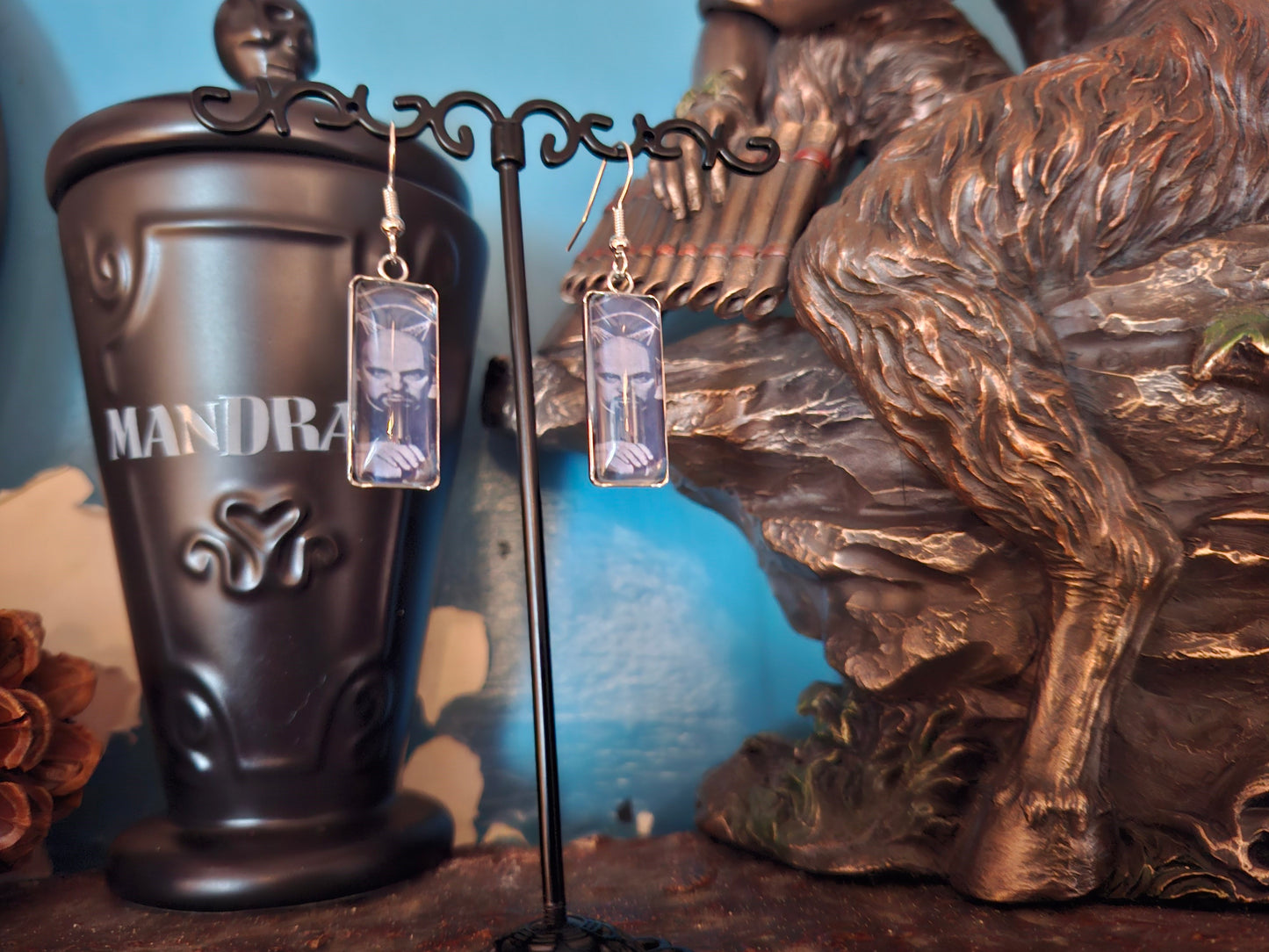 Stainless Steel rectangle image earrings, Satanic Anton LaVey inspired :Goth Gothic Witchy