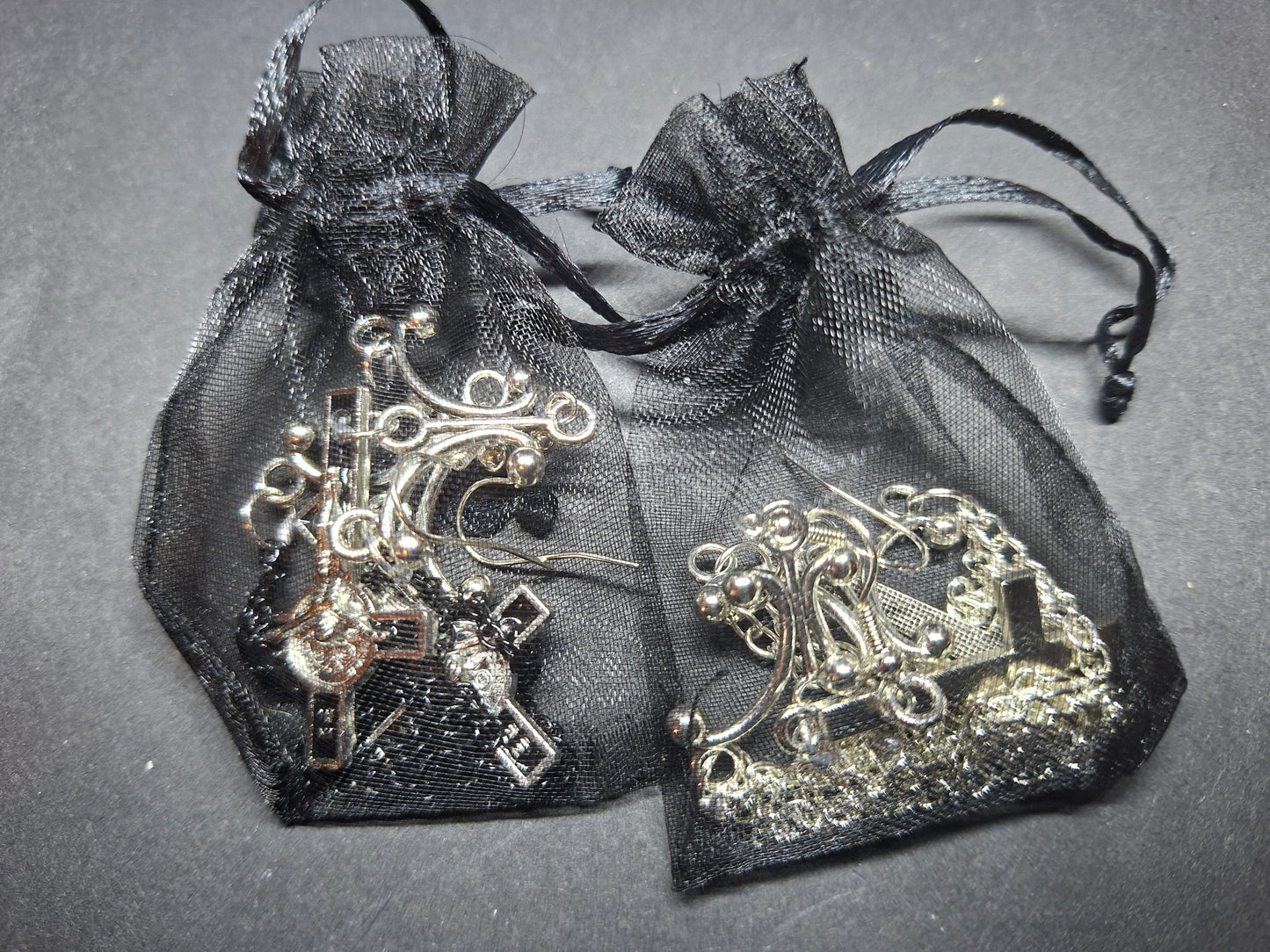 Oddity Curiosity Goth Gothic Witchy witchcraft occult satanic "Chandelier" inverted cross with chains  earrings