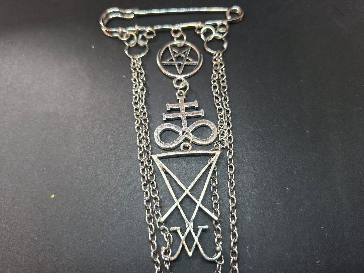 Satanic Trinity Kilt Pin Brooch with Chains – Goth Witchy Occult Wear