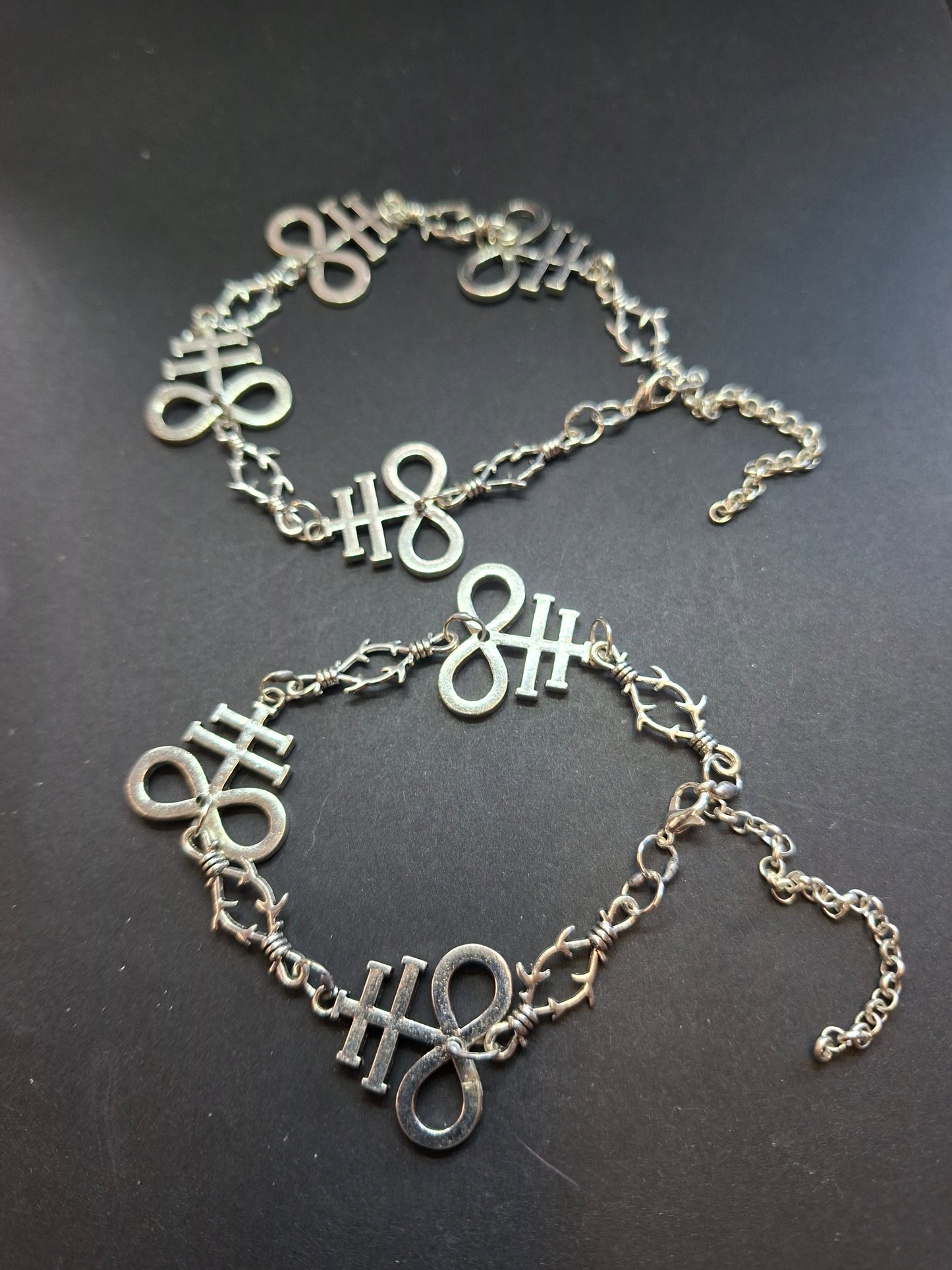 Leviathan/ cross of satan and thorn detail bracelet, :goth witch witchy style
