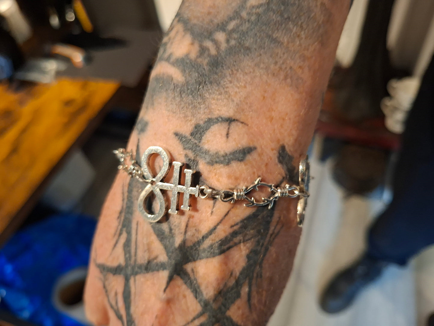 Leviathan/ cross of satan and thorn detail bracelet, :goth witch witchy style