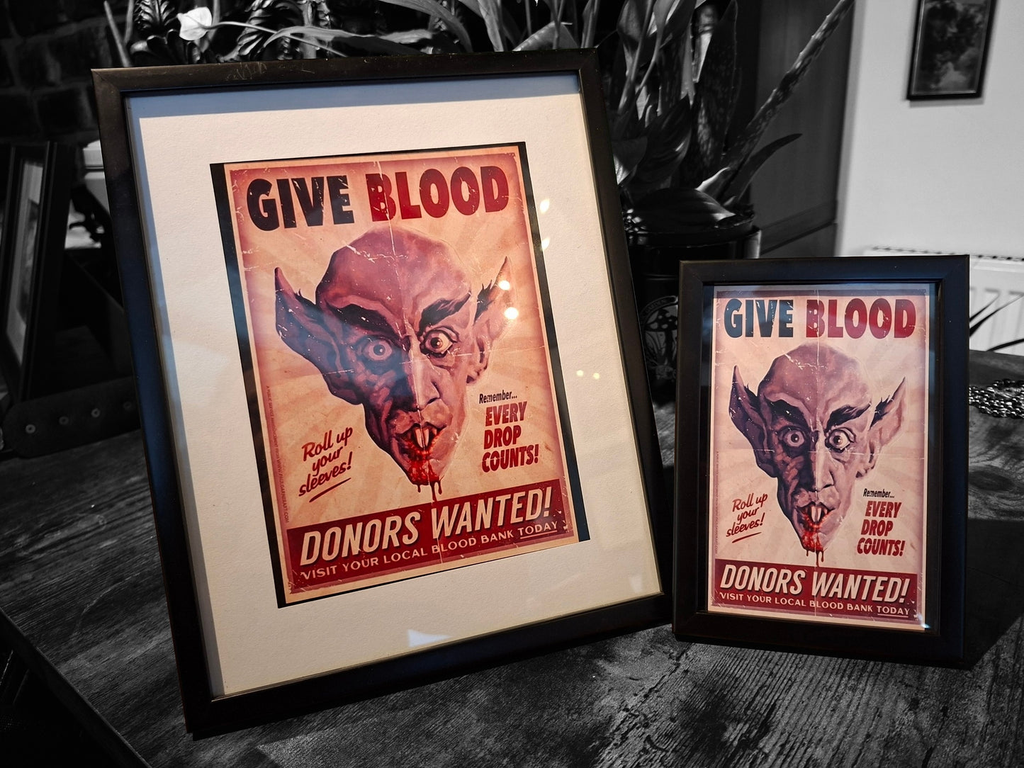 framed art "Nosferatu , Give blood" retro poster ,Gothic witchy Vampire Horror Homeware