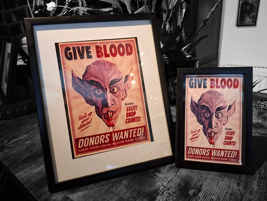 framed art "Nosferatu , Give blood" retro poster ,Gothic witchy Vampire Horror Homeware