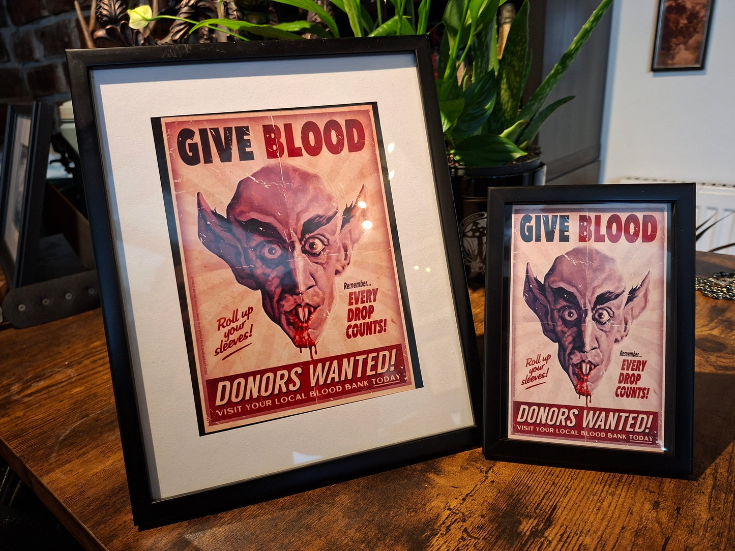 framed art "Nosferatu , Give blood" retro poster ,Gothic witchy Vampire Horror Homeware