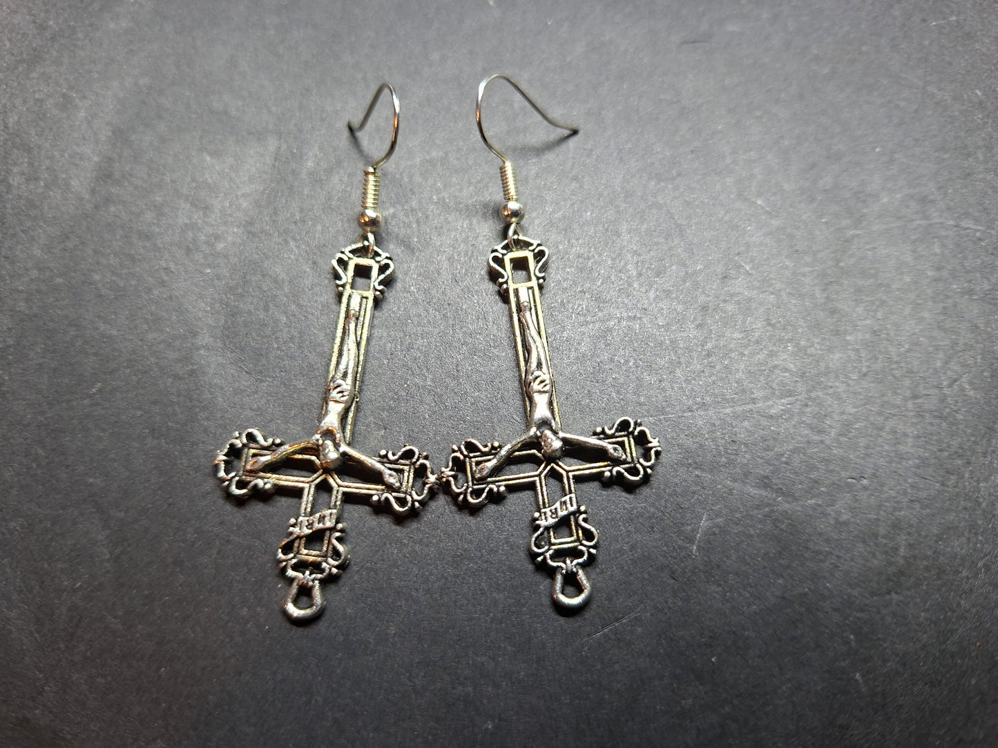Witchy goth satanic occult witchcraft , Inverted Crucifix Earrings with Pentagram, Ritual Jewelry