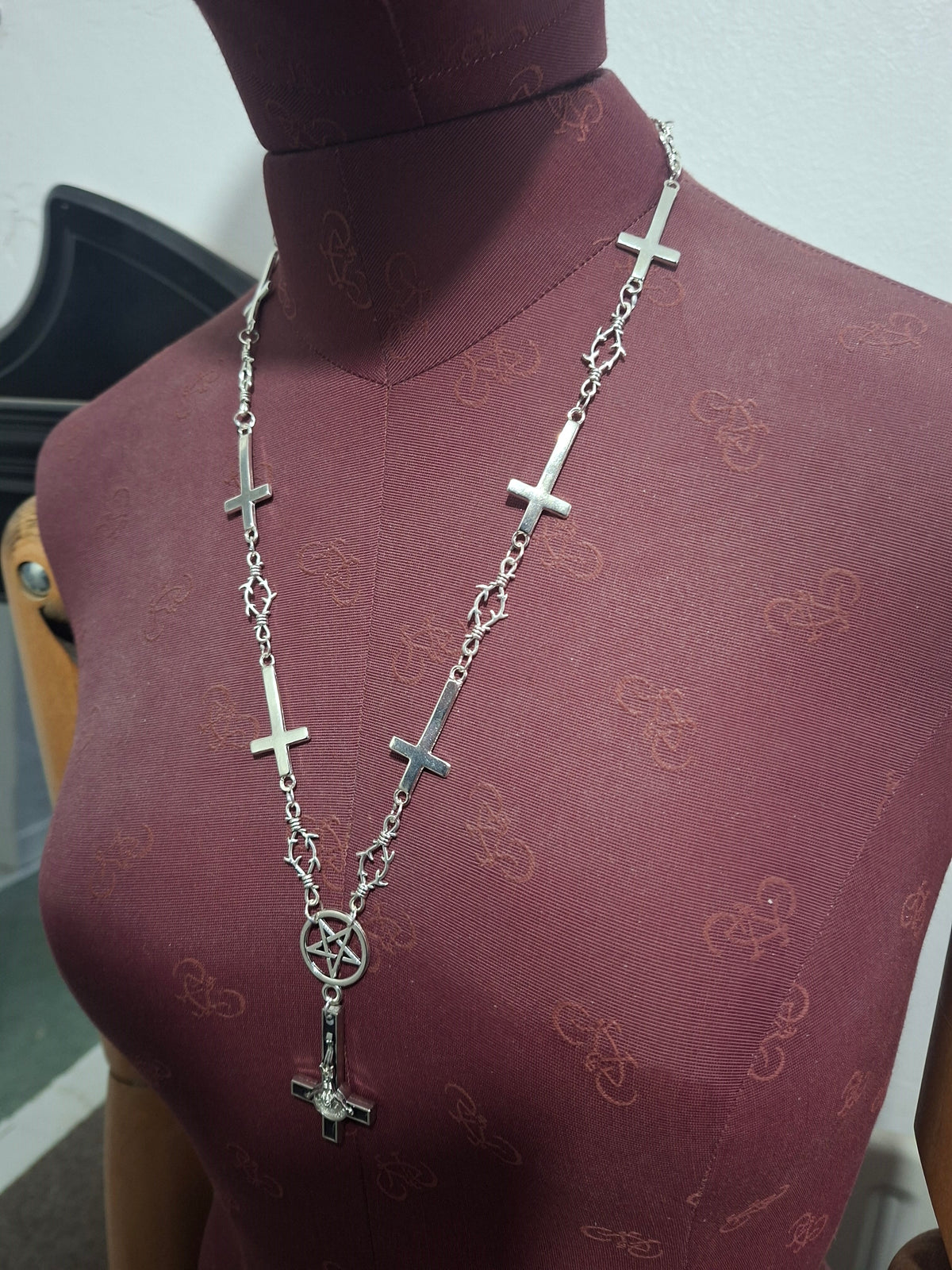 Small Inverted Crucifix & Pentagram Necklace • Goth Witchy Occult Jewellery