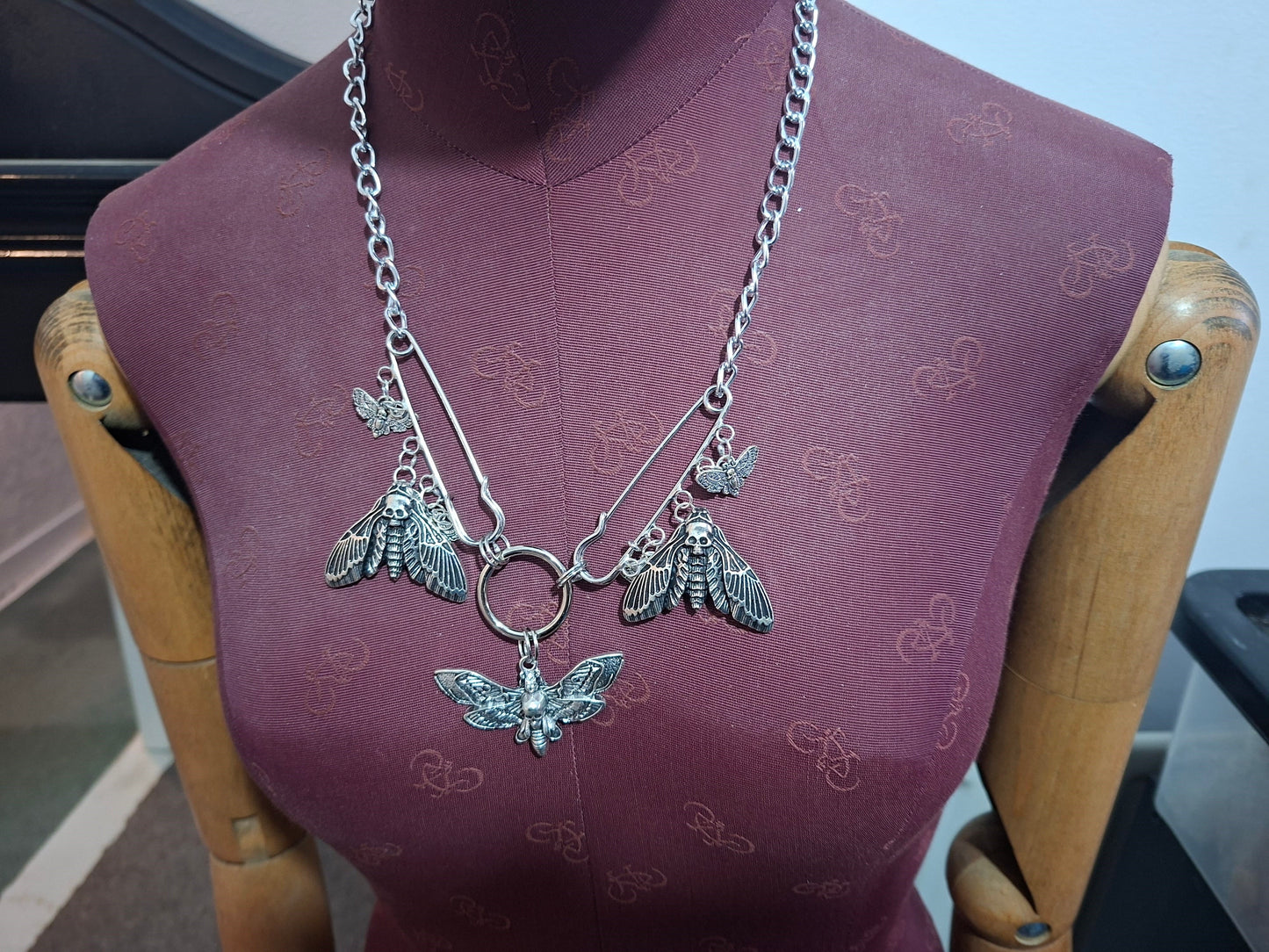 Kilt pin necklace ,Death head moths :Gothic witchy pagan aesthetic