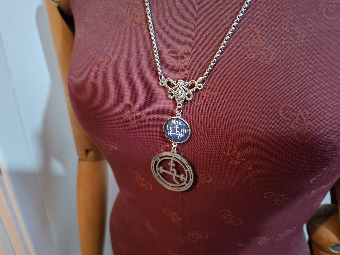 Nouveau style necklace with"Hail Lilith with sigil details :goth witchy killstar satanic