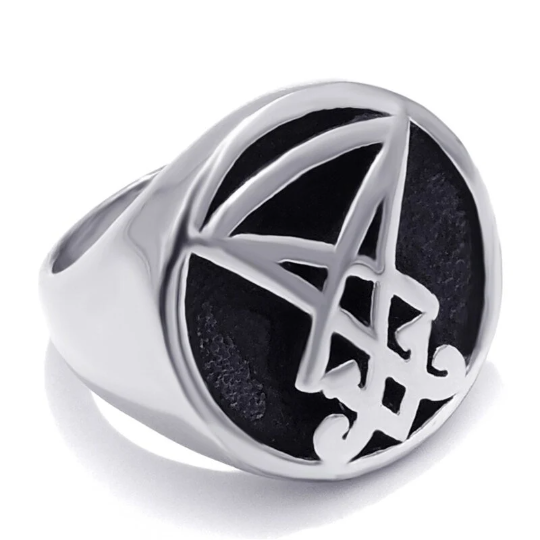goth witchy Satanic Unisex Stainless Steel Sigil/Seal Of Satan Signet Ring