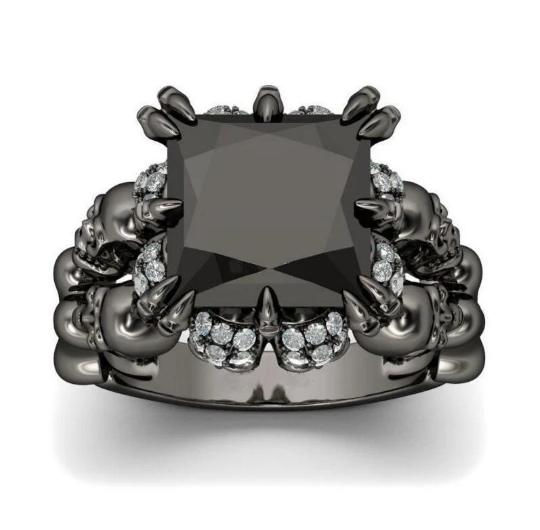 Gothic Witchy Unisex Black finish metal ring with Cubic Zirconia stones