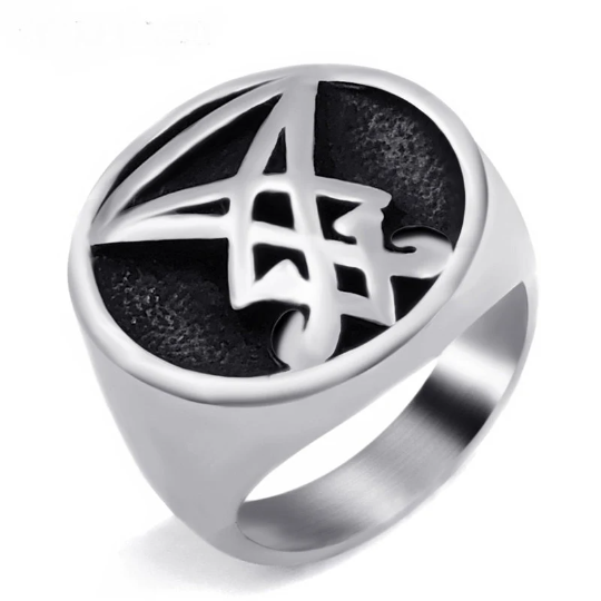 goth witchy Satanic Unisex Stainless Steel Sigil/Seal Of Satan Signet Ring
