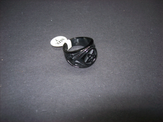gothic witchy Unisex Black Stainless Steel inverted pentagram and goats Ring