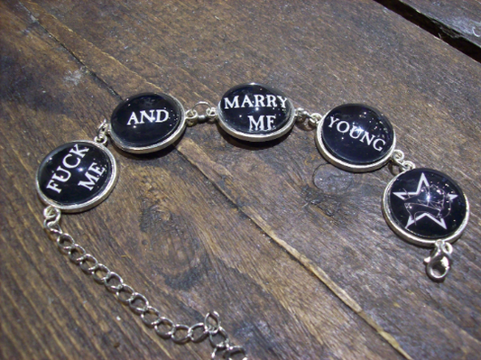 Gothic Old School Goth Witchy Floodland Sisters of Mercy inspired "Fuck Me And Marry Me Young" Bracelet